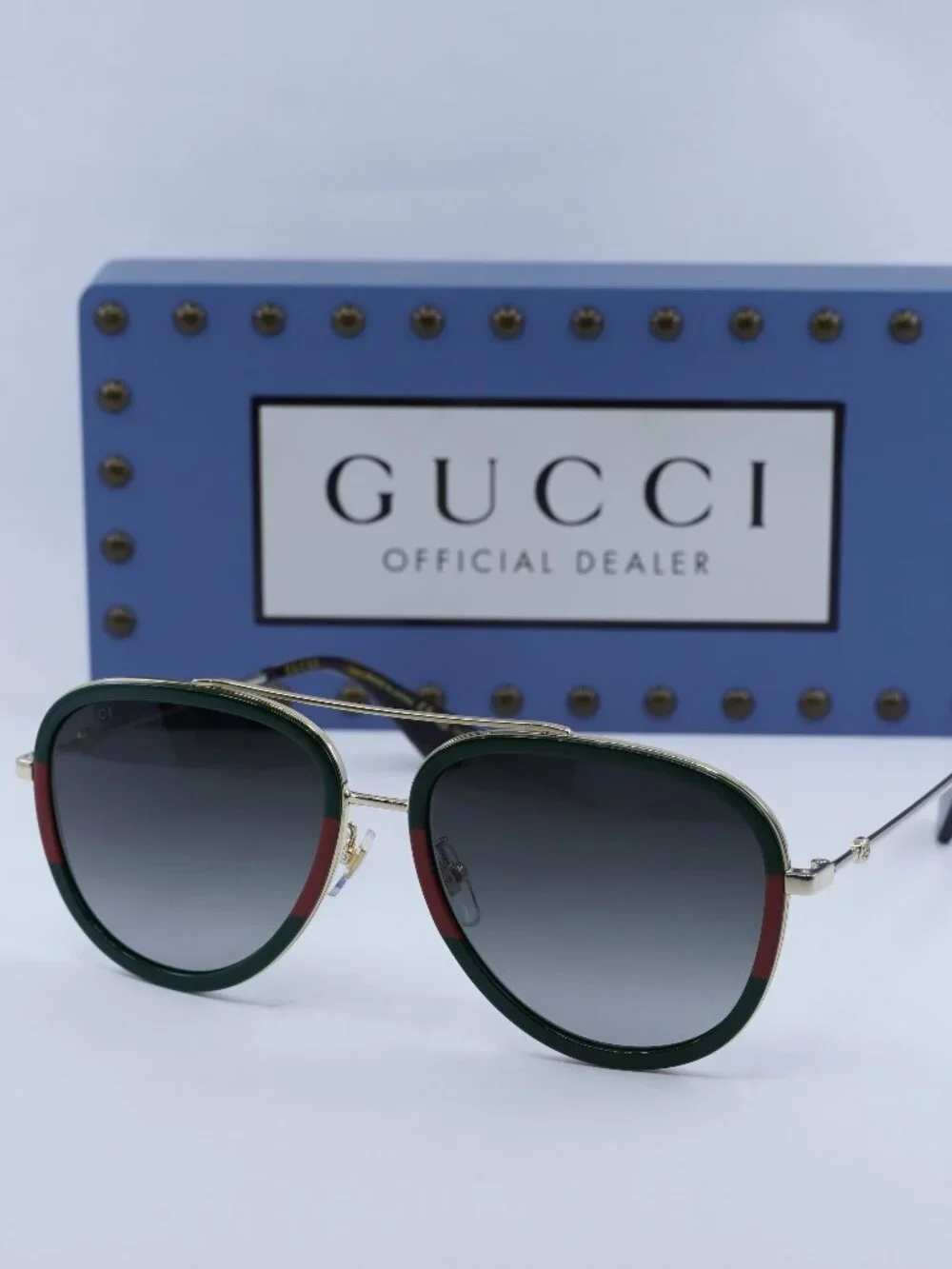 Gucci GG0062S 003 Aviator Sunglasses - Gold / Green
